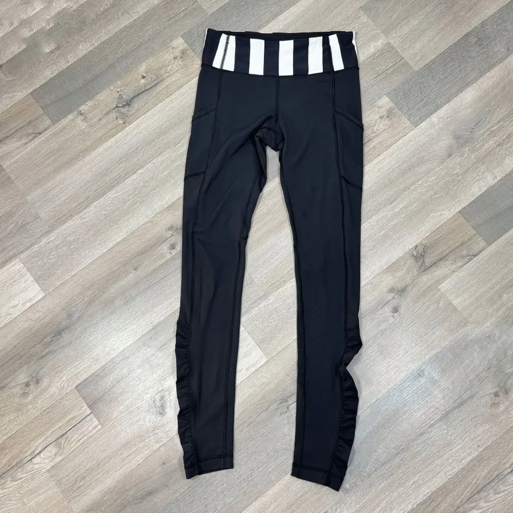 Lululemon‎ Speed Ruched Ankle Striped Waist Leggings Black White 4